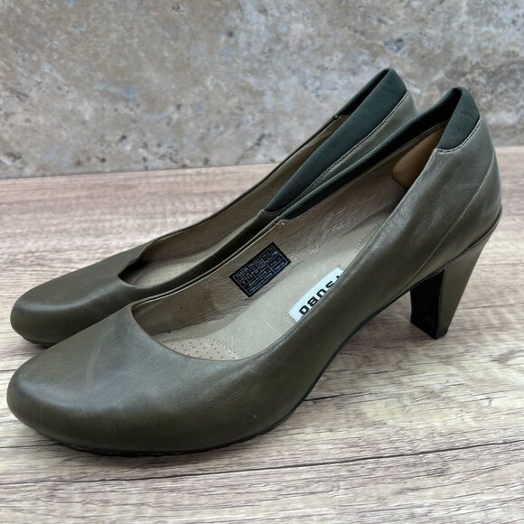 TSUBO Heels Pump Shoes Womens Size 9 Olive Green Leather Casual Dufay Tank - Picture 4 of 9